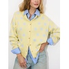 image:imageCHARTOU Polka Dot Cardigan Sweaters for Women Contrast Rib Knit Trim Casual JumperYellow