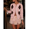 image:imageCHARTOU Women Argyle Sweater Cardigan Y2k Lace Patchwork Buttons Long Sleeve KnitwearPink
