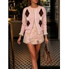 image:imageCHARTOU Women Argyle Sweater Cardigan Y2k Lace Patchwork Buttons Long Sleeve KnitwearPink