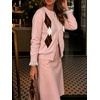image:imageCHARTOU Women Argyle Sweater Cardigan Y2k Lace Patchwork Buttons Long Sleeve KnitwearPink