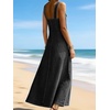 image:imageCHARTOU Women Button Front Denim Overall Dress Adjustable Strap A Linen Long Jean Dress with PocketsBlack