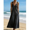 image:imageCHARTOU Women Button Front Denim Overall Dress Adjustable Strap A Linen Long Jean Dress with PocketsBlack
