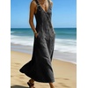 image:imageCHARTOU Women Button Front Denim Overall Dress Adjustable Strap A Linen Long Jean Dress with PocketsBlack