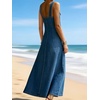 image:imageCHARTOU Women Button Front Denim Overall Dress Adjustable Strap A Linen Long Jean Dress with PocketsDark Blue