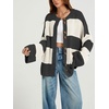 image:imageCHARTOU Women Color Block Striped Cardigan Button Down Oversized Knit Sweater JacketBlack