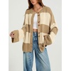 image:imageCHARTOU Women Color Block Striped Cardigan Button Down Oversized Knit Sweater JacketKhaki