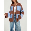 image:imageCHARTOU Women Color Block Striped Cardigan Button Down Oversized Knit Sweater JacketRusty Red