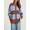 image:imageCHARTOU Women Color Block Striped Cardigan Button Down Oversized Knit Sweater JacketRusty Red