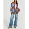 image:imageCHARTOU Women Color Block Striped Cardigan Button Down Oversized Knit Sweater JacketRusty Red