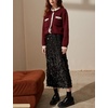 image:imageCHARTOU Women Contrast Trim Cropped Cardigan Sweater Fall Winter Elegant Button Down Crewneck Knitwear TopWine Red