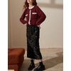 image:imageCHARTOU Women Contrast Trim Cropped Cardigan Sweater Fall Winter Elegant Button Down Crewneck Knitwear TopWine Red