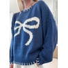 image:imageCHARTOU Women Crew Neck Pullover Sweater Cropped Contrast Trim Cute Bow Knitwear Jumper Fall OutfitsBlue