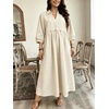 image:imageCHARTOU Women Denim Maxi Dress V Neck 34 Puff Sleeve Babydoll Jean Dress with PocketsBeige