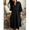 image:imageCHARTOU Women Denim Maxi Dress V Neck 34 Puff Sleeve Babydoll Jean Dress with PocketsBlack