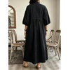 image:imageCHARTOU Women Denim Maxi Dress V Neck 34 Puff Sleeve Babydoll Jean Dress with PocketsBlack