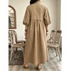 image:imageCHARTOU Women Denim Maxi Dress V Neck 34 Puff Sleeve Babydoll Jean Dress with PocketsKhaki
