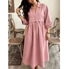 image:imageCHARTOU Women Denim Maxi Dress V Neck 34 Puff Sleeve Babydoll Jean Dress with PocketsPink