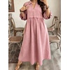 image:imageCHARTOU Women Denim Maxi Dress V Neck 34 Puff Sleeve Babydoll Jean Dress with PocketsPink