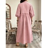 image:imageCHARTOU Women Denim Maxi Dress V Neck 34 Puff Sleeve Babydoll Jean Dress with PocketsPink