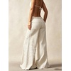 image:imageCHARTOU Women Floral Boho Wide Leg Jeans Back Elastic Waist Midi Rise Patchwork Bell Jeans with PocketsBeige
