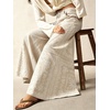 image:imageCHARTOU Women Floral Boho Wide Leg Jeans Back Elastic Waist Midi Rise Patchwork Bell Jeans with PocketsBeige