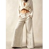 image:imageCHARTOU Women Floral Boho Wide Leg Jeans Back Elastic Waist Midi Rise Patchwork Bell Jeans with PocketsBeige