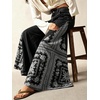 image:imageCHARTOU Women Floral Boho Wide Leg Jeans Back Elastic Waist Midi Rise Patchwork Bell Jeans with PocketsBlack