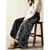 image:imageCHARTOU Women Floral Boho Wide Leg Jeans Back Elastic Waist Midi Rise Patchwork Bell Jeans with PocketsBlack