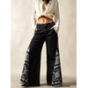 image:imageCHARTOU Women Floral Boho Wide Leg Jeans Back Elastic Waist Midi Rise Patchwork Bell Jeans with PocketsBlack