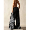 image:imageCHARTOU Women Floral Boho Wide Leg Jeans Back Elastic Waist Midi Rise Patchwork Bell Jeans with PocketsBlack