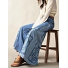 image:imageCHARTOU Women Floral Boho Wide Leg Jeans Back Elastic Waist Midi Rise Patchwork Bell Jeans with PocketsBlue
