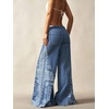 image:imageCHARTOU Women Floral Boho Wide Leg Jeans Back Elastic Waist Midi Rise Patchwork Bell Jeans with PocketsBlue