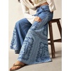 image:imageCHARTOU Women Floral Boho Wide Leg Jeans Back Elastic Waist Midi Rise Patchwork Bell Jeans with PocketsBlue