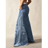 image:imageCHARTOU Women Floral Boho Wide Leg Jeans Back Elastic Waist Midi Rise Patchwork Bell Jeans with PocketsBlue