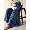 image:imageCHARTOU Women Floral Boho Wide Leg Jeans Back Elastic Waist Midi Rise Patchwork Bell Jeans with PocketsDark Blue