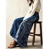 image:imageCHARTOU Women Floral Boho Wide Leg Jeans Back Elastic Waist Midi Rise Patchwork Bell Jeans with PocketsDark Blue