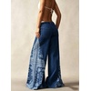 image:imageCHARTOU Women Floral Boho Wide Leg Jeans Back Elastic Waist Midi Rise Patchwork Bell Jeans with PocketsDark Blue