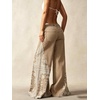 image:imageCHARTOU Women Floral Boho Wide Leg Jeans Back Elastic Waist Midi Rise Patchwork Bell Jeans with PocketsKhaki