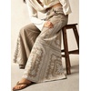image:imageCHARTOU Women Floral Boho Wide Leg Jeans Back Elastic Waist Midi Rise Patchwork Bell Jeans with PocketsKhaki