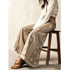 image:imageCHARTOU Women Floral Boho Wide Leg Jeans Back Elastic Waist Midi Rise Patchwork Bell Jeans with PocketsKhaki