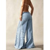 image:imageCHARTOU Women Floral Boho Wide Leg Jeans Back Elastic Waist Midi Rise Patchwork Bell Jeans with PocketsLight Blue