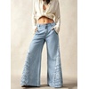 image:imageCHARTOU Women Floral Boho Wide Leg Jeans Back Elastic Waist Midi Rise Patchwork Bell Jeans with PocketsLight Blue