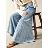 image:imageCHARTOU Women Floral Boho Wide Leg Jeans Back Elastic Waist Midi Rise Patchwork Bell Jeans with PocketsLight Blue