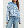 image:imageCHARTOU Women Floral Chunky Knit Sweater Y2k Cropped Pullover Top Casual Fall JumperBlue