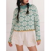 image:imageCHARTOU Women Floral Chunky Knit Sweater Y2k Cropped Pullover Top Casual Fall JumperGreen