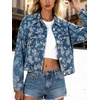 image:imageCHARTOU Women Floral Cropped Denim Jacket Coat Y2k Lapel Button Down Short Jean Shacket Spring OutwearBlue
