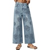 image:imageCHARTOU Women Floral Rhinestone Baggy Jeans Y2k Crop Denim Sparkly Bling Glitter Flare Wide Leg PantsLight Blue