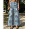image:imageCHARTOU Women Floral Rhinestone Baggy Jeans Y2k Crop Denim Sparkly Bling Glitter Flare Wide Leg PantsLight Blue