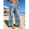 image:imageCHARTOU Women Floral Rhinestone Baggy Jeans Y2k Crop Denim Sparkly Bling Glitter Flare Wide Leg PantsLight Blue