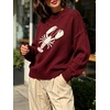 image:imageCHARTOU Women Long Sleeve Sweaters Pullover Fall Winter Crewneck Lobster Knit JumperWine Red